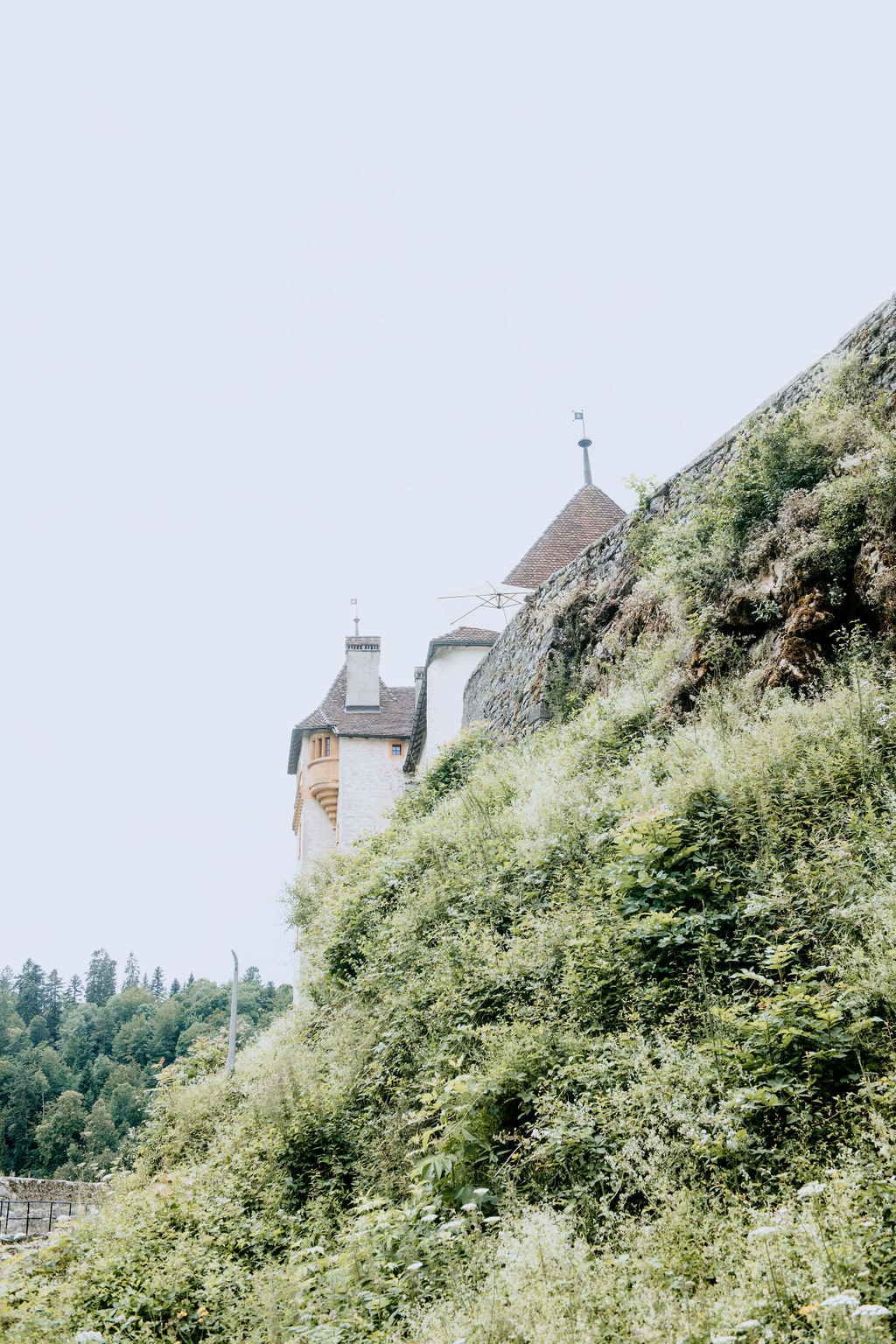 Château et musée de Valangin vu depuis le jardin des magiques au Sud-Est